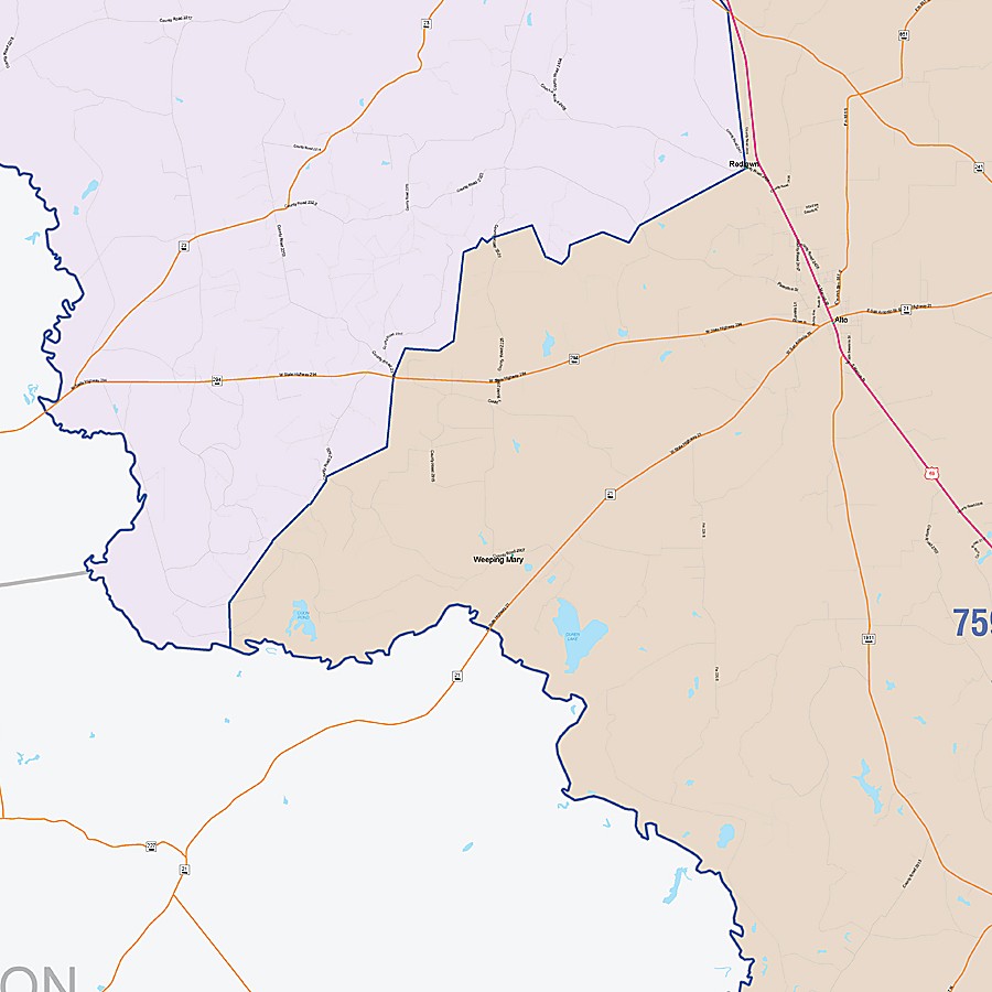 Cherokee County, TX Colorcast Style Wall Map