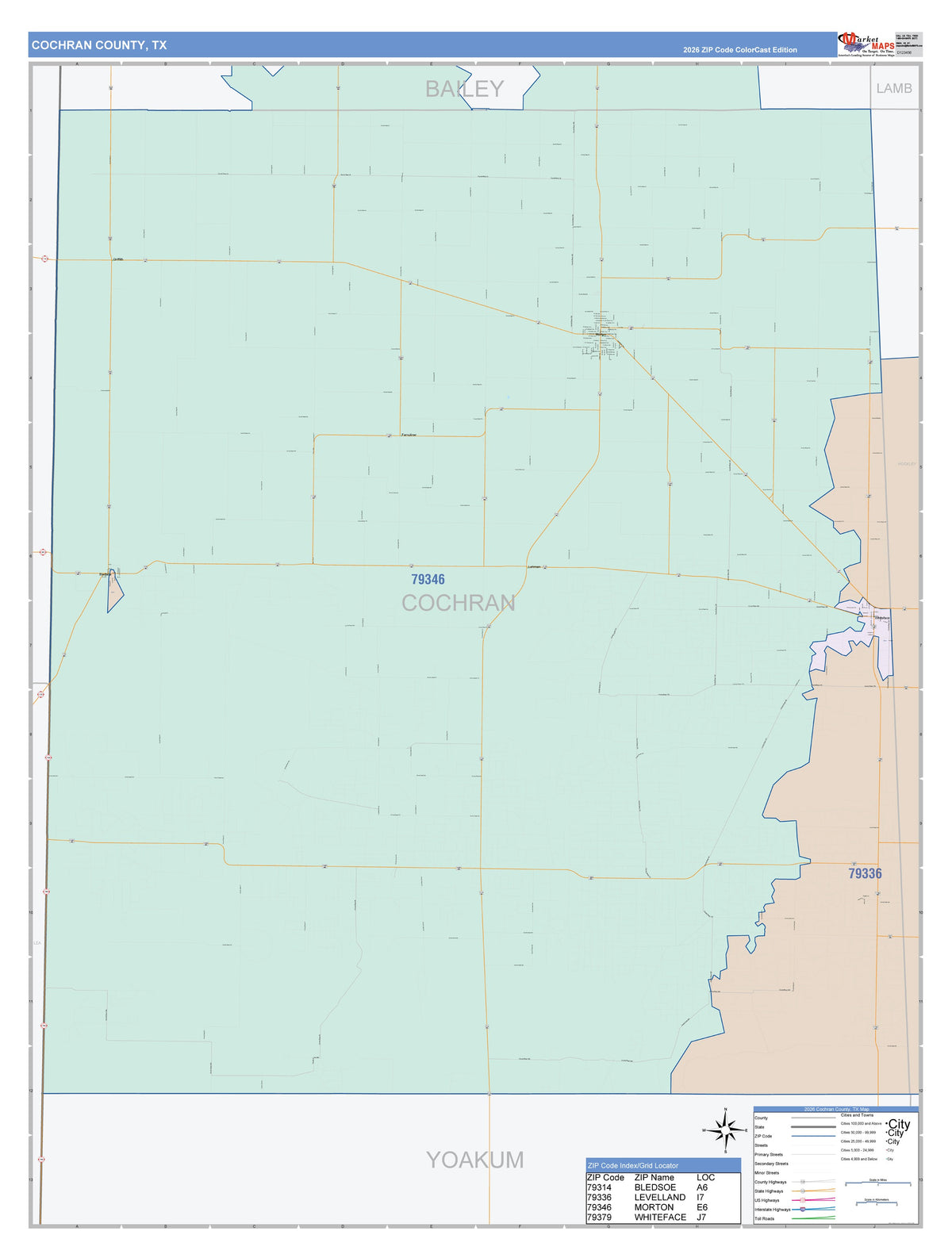 Cochran County, TX Colorcast Style Wall Map