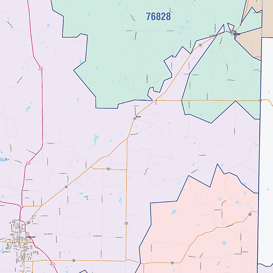 Coleman County, TX Colorcast Style Wall Map
