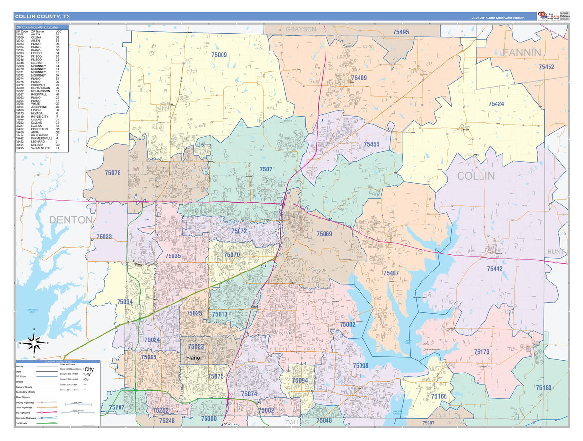 Collin County, TX Colorcast Style Wall Map