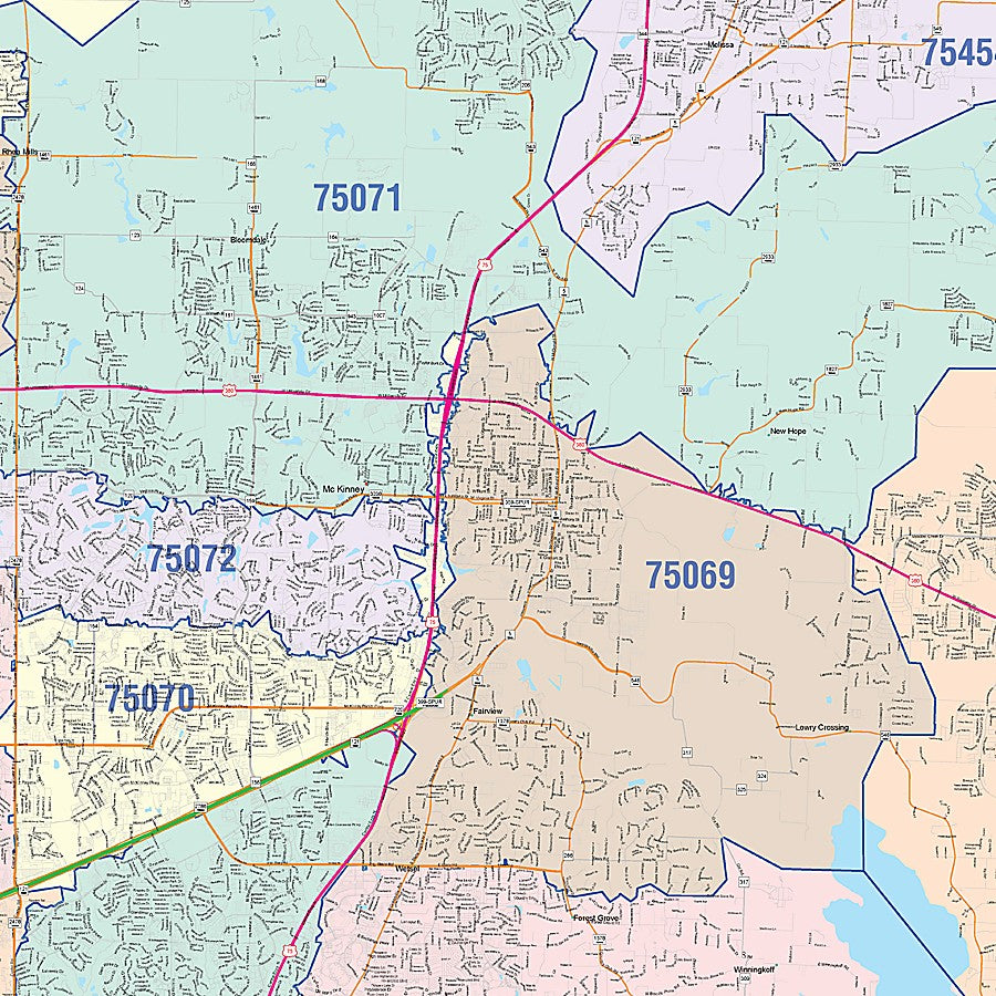 Collin County, TX Colorcast Style Wall Map