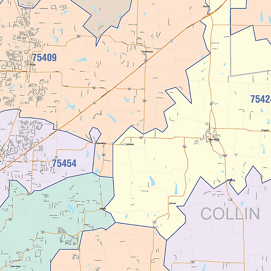 Collin County, TX Colorcast Style Wall Map