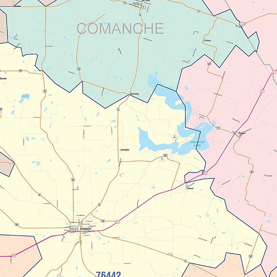 Comanche County, TX Colorcast Style Wall Map