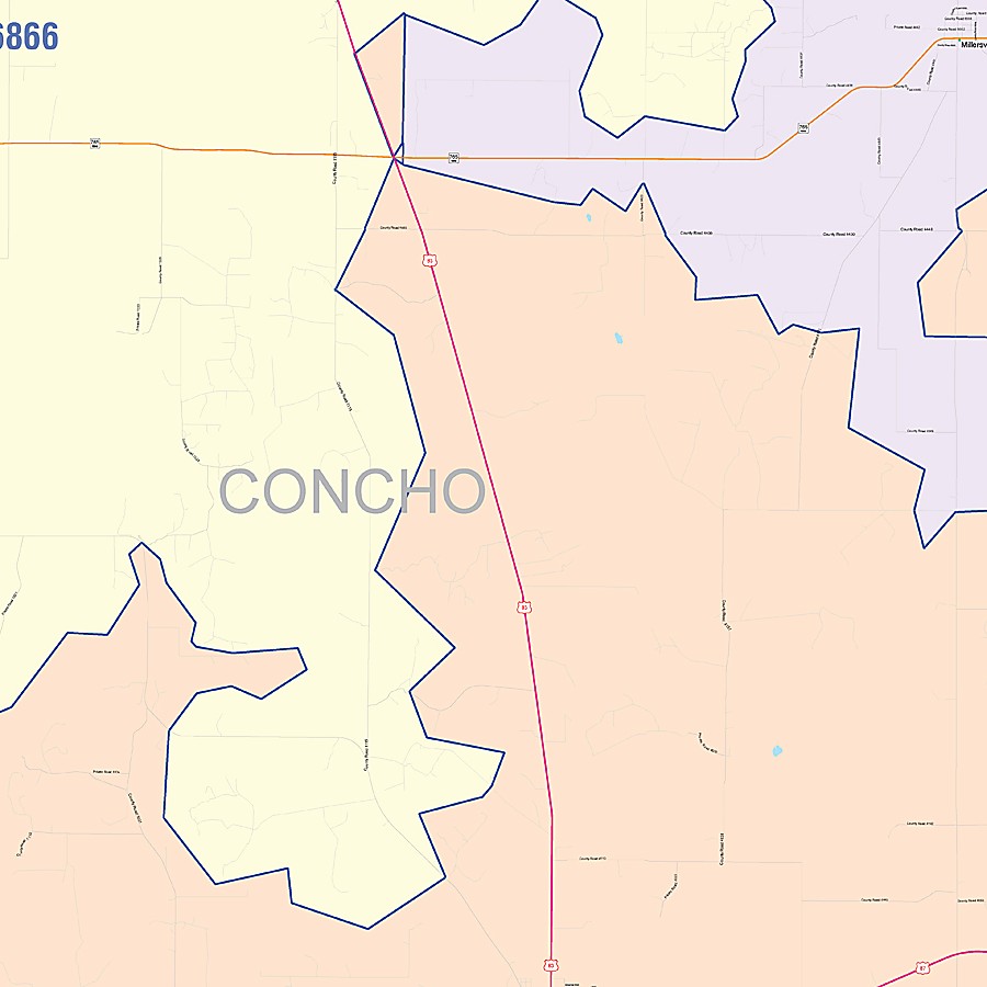 Concho County, TX Colorcast Style Wall Map