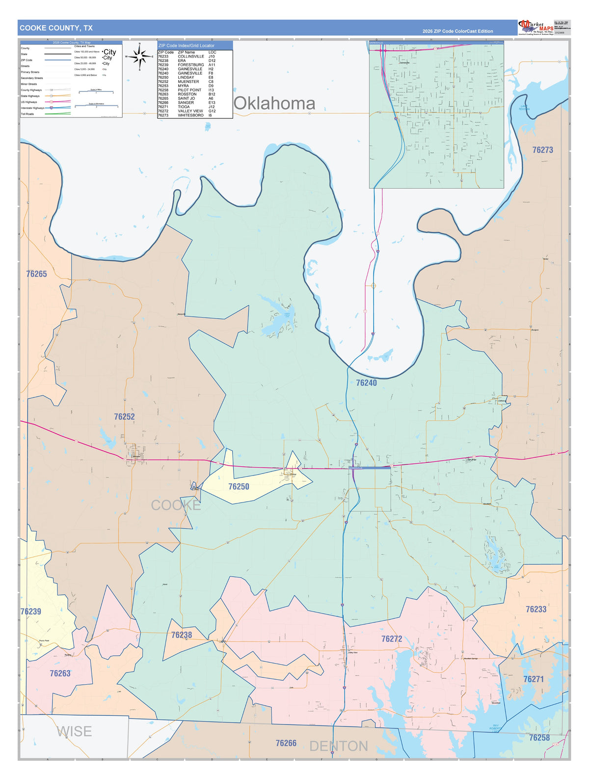 Cooke County, TX Colorcast Style Wall Map