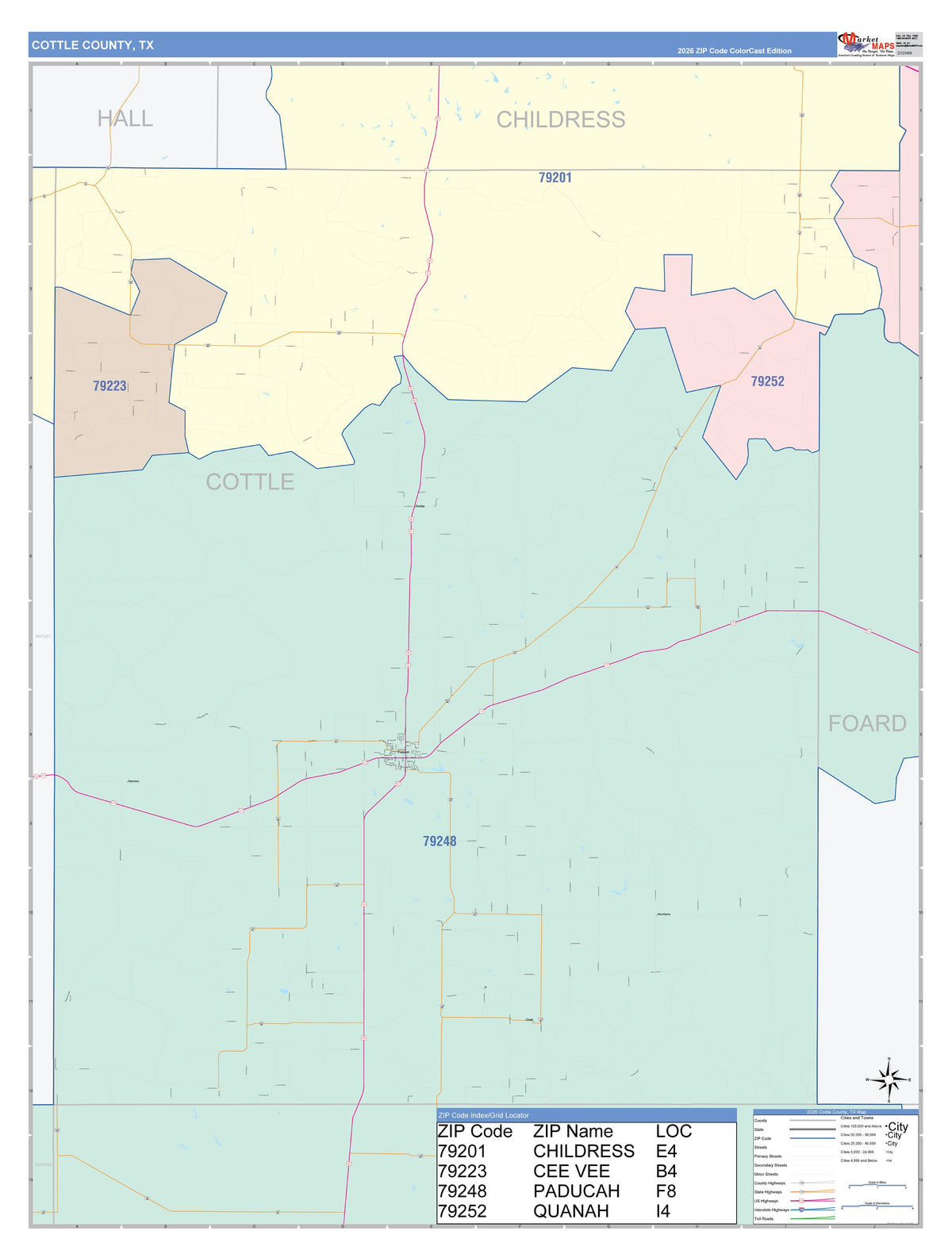 Cottle County, TX Colorcast Style Wall Map