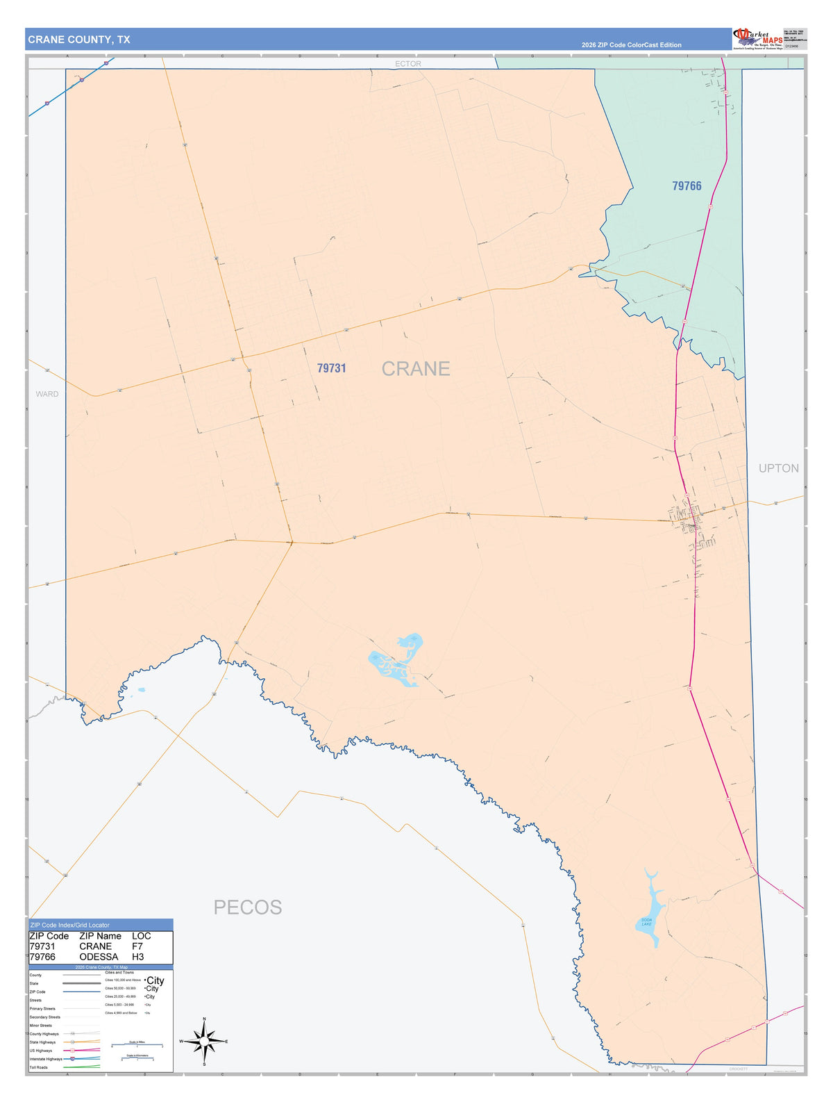 Crane County, TX Colorcast Style Wall Map
