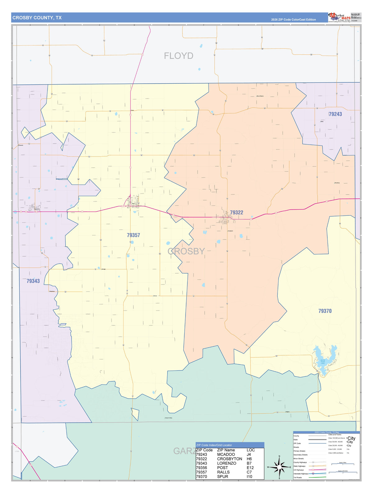 Crosby County, TX Colorcast Style Wall Map