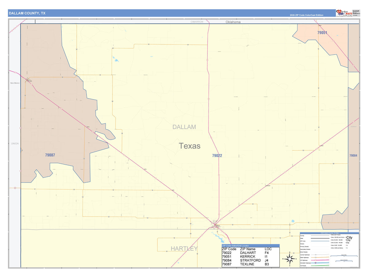 Dallam County, TX Colorcast Style Wall Map