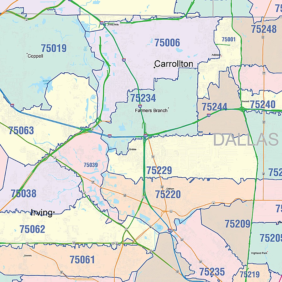 Dallas County, TX Colorcast Style Wall Map