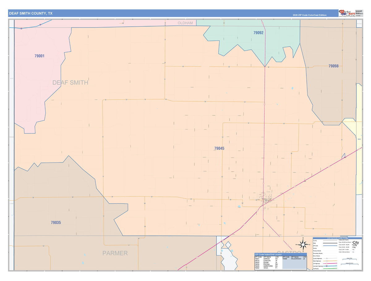 Deaf Smith County, TX Colorcast Style Wall Map