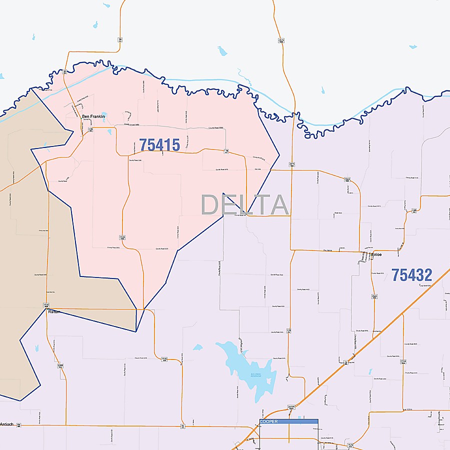 Delta County, TX Colorcast Style Wall Map