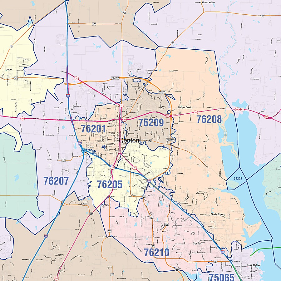 Denton County, TX Colorcast Style Wall Map