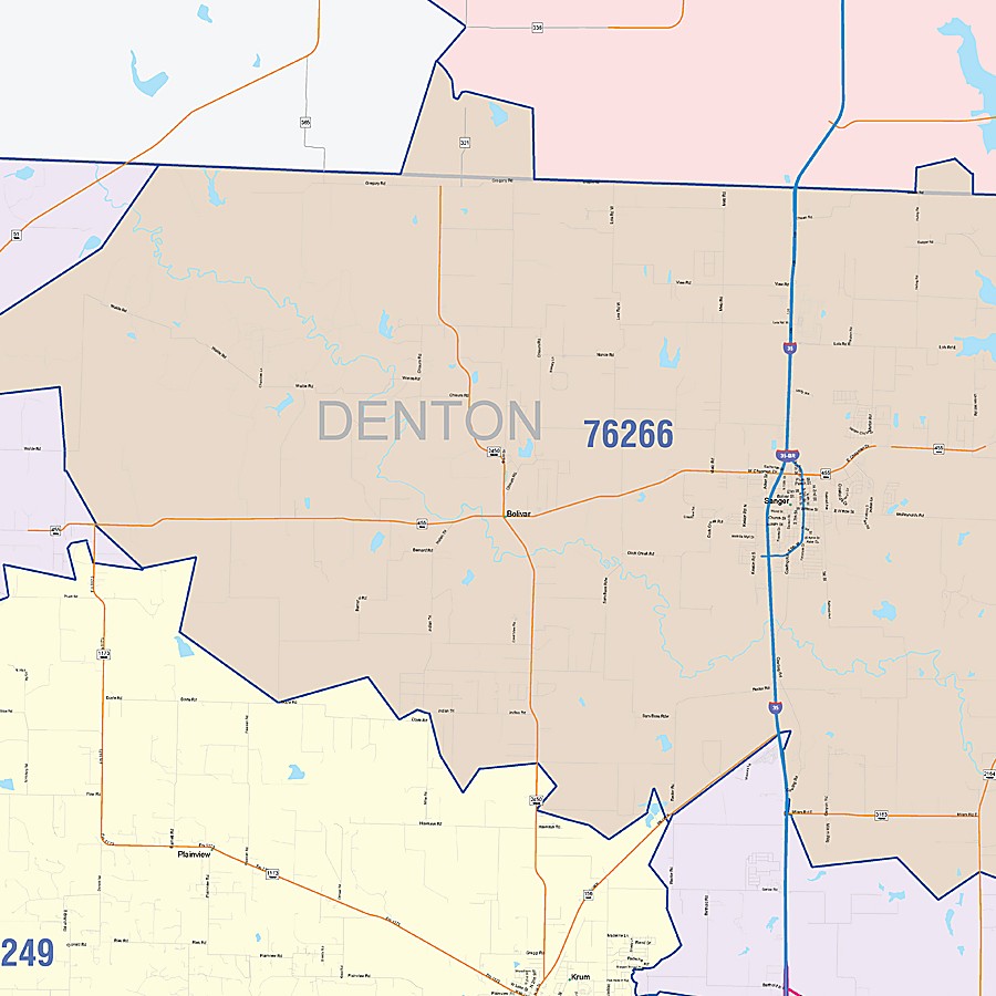 Denton County, TX Colorcast Style Wall Map