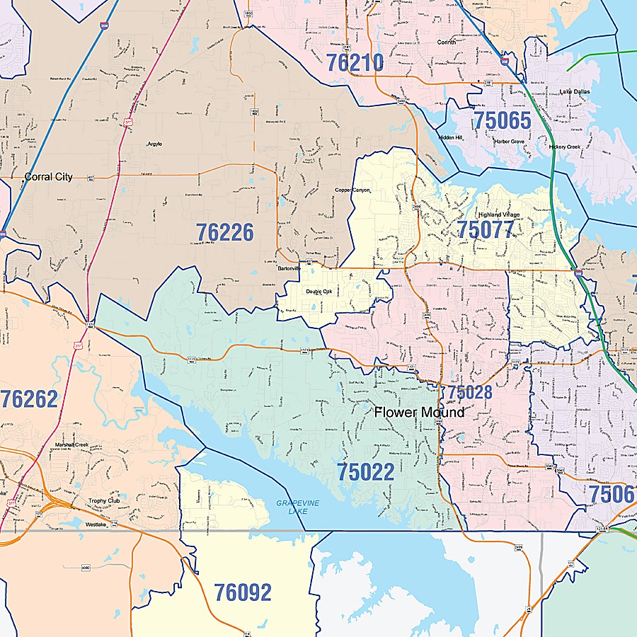 Denton County, TX Colorcast Style Wall Map
