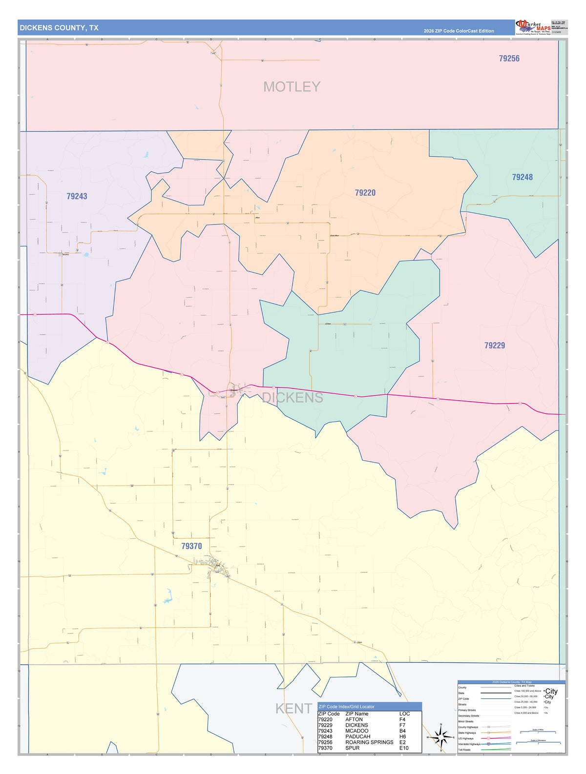 Dickens County, TX Colorcast Style Wall Map