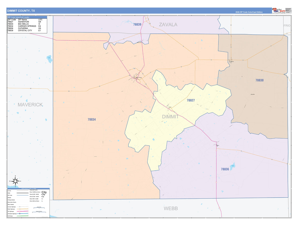 Dimmit County, TX Colorcast Style Wall Map