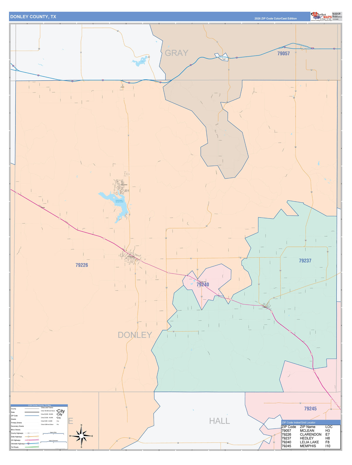 Donley County, TX Colorcast Style Wall Map