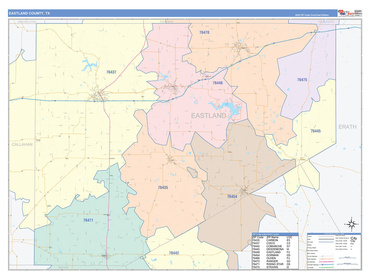 Eastland County, TX Colorcast Style Wall Map