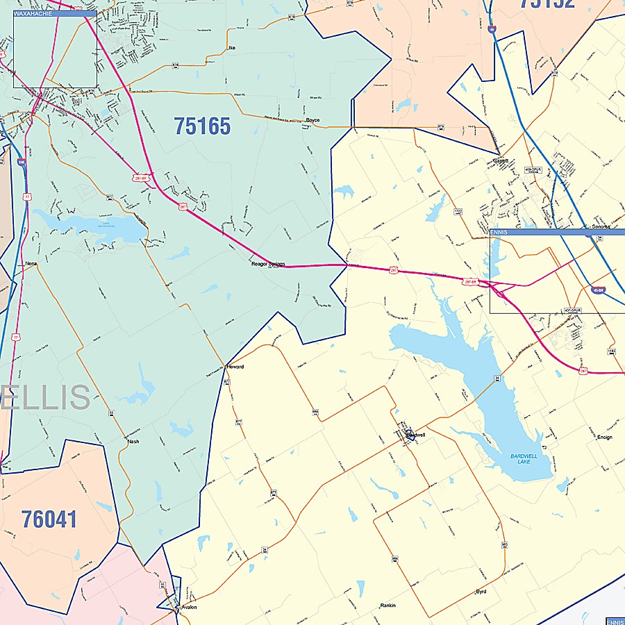 Ellis County, TX Colorcast Style Wall Map