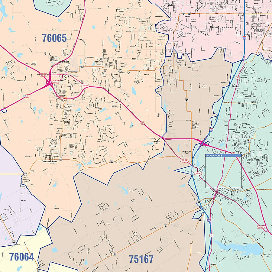 Ellis County, TX Colorcast Style Wall Map