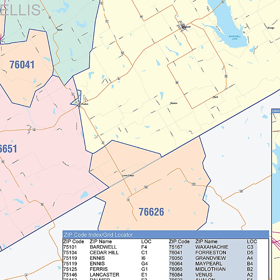 Ellis County, TX Colorcast Style Wall Map