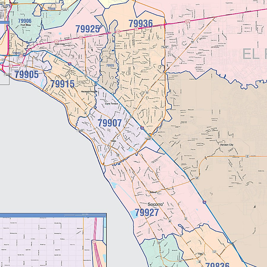 El Paso County, TX Colorcast Style Wall Map