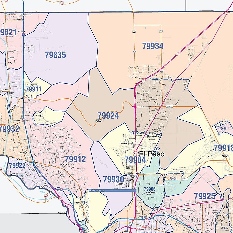 El Paso County, TX Colorcast Style Wall Map