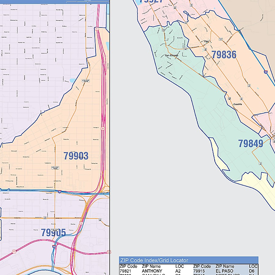 El Paso County, TX Colorcast Style Wall Map