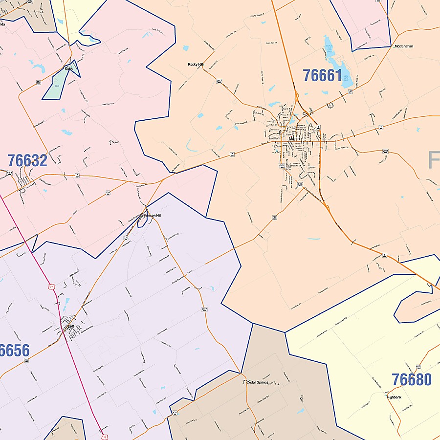 Falls County, TX Colorcast Style Wall Map