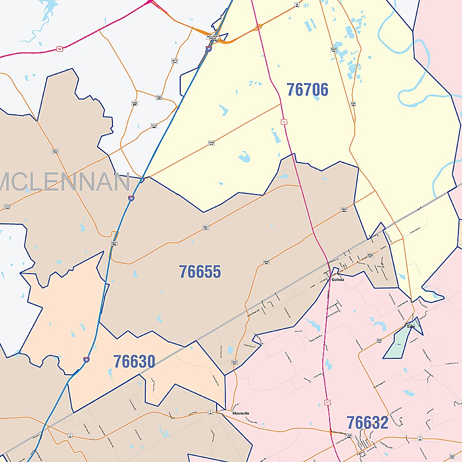 Falls County, TX Colorcast Style Wall Map