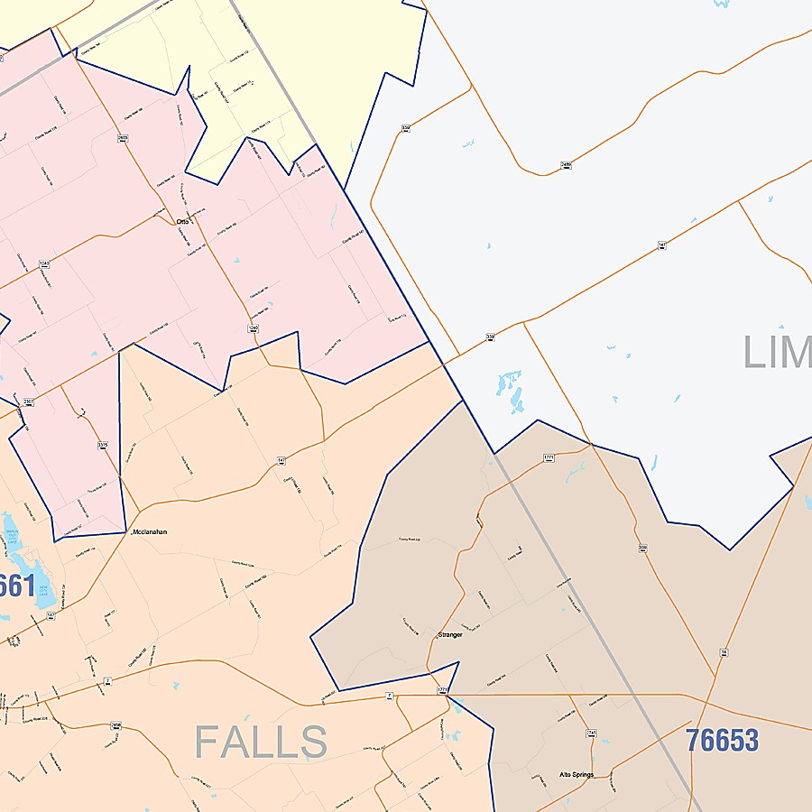 Falls County, TX Colorcast Style Wall Map