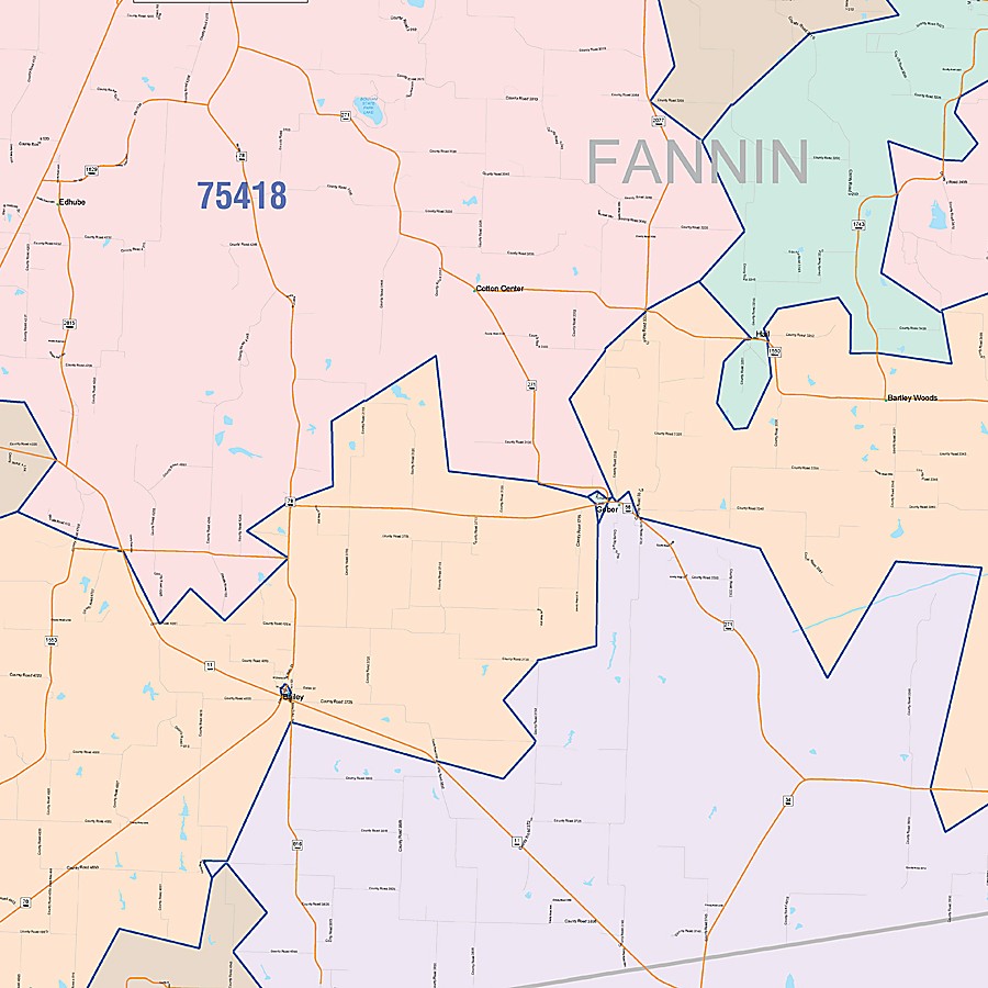 Fannin County, TX Colorcast Style Wall Map
