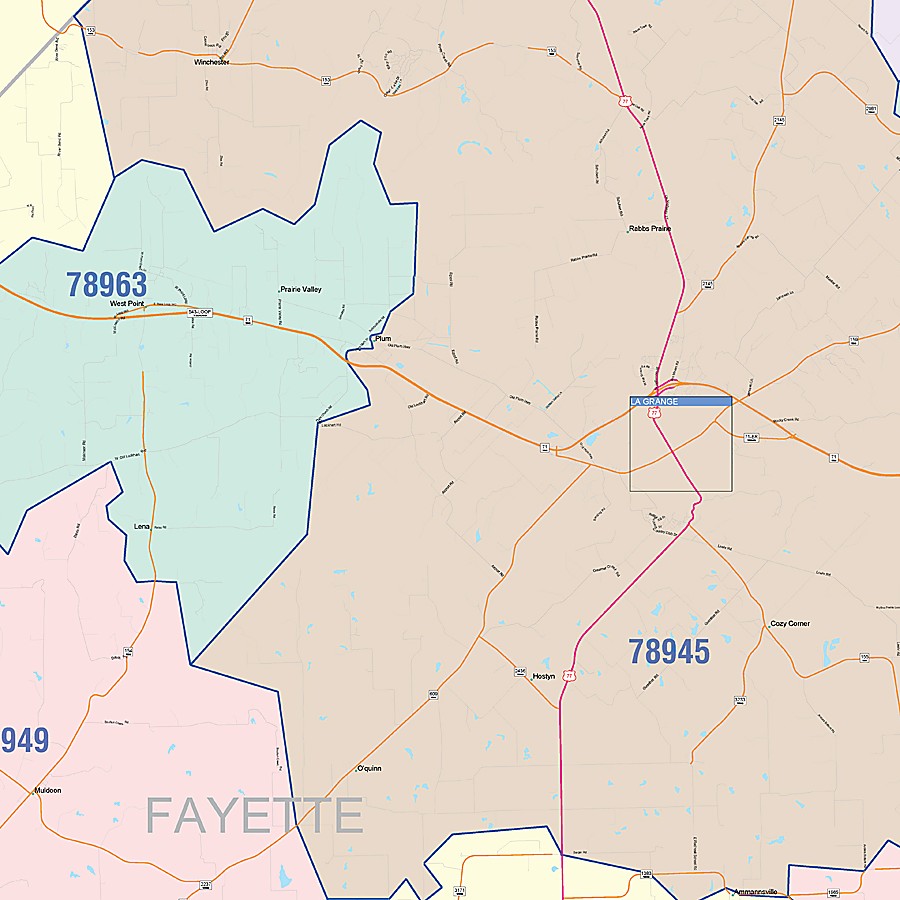 Fayette County, TX Colorcast Style Wall Map