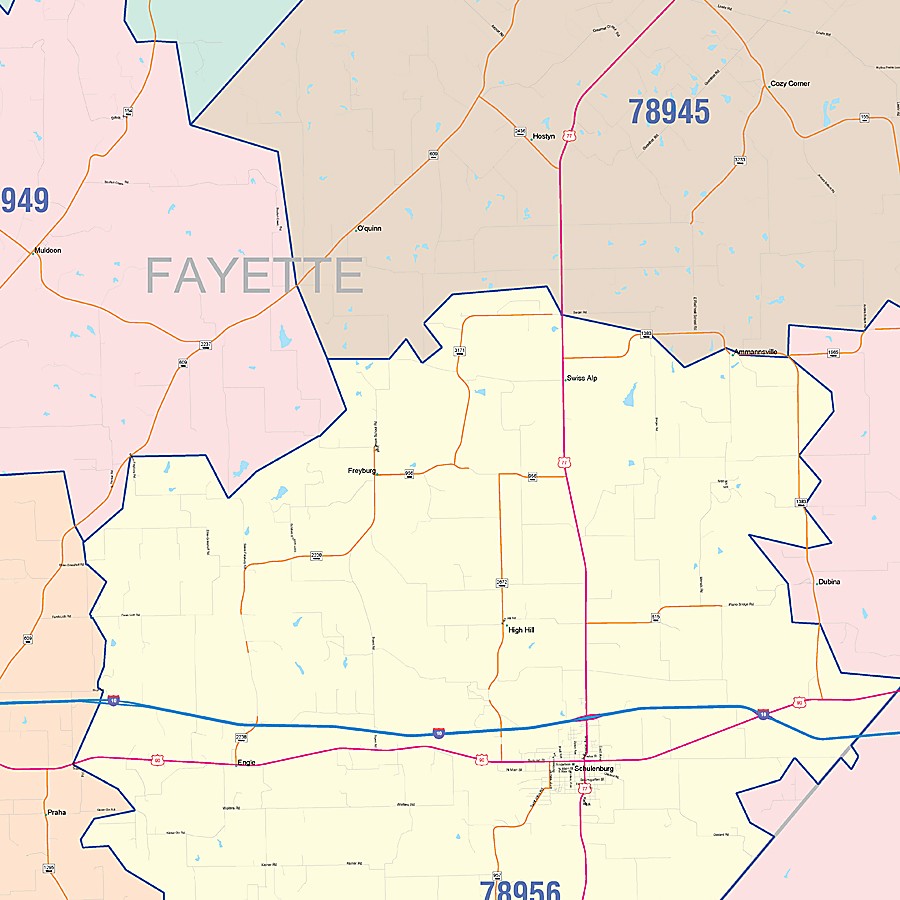 Fayette County, TX Colorcast Style Wall Map
