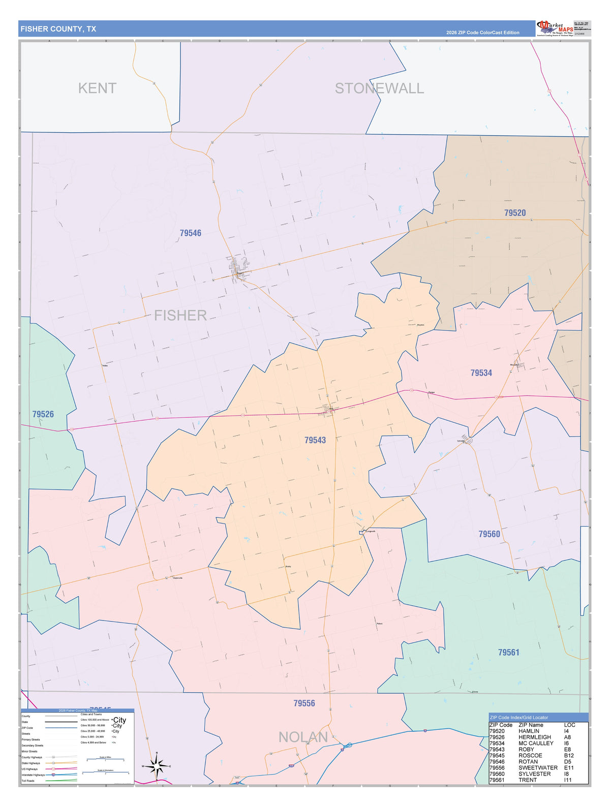 Fisher County, TX Colorcast Style Wall Map