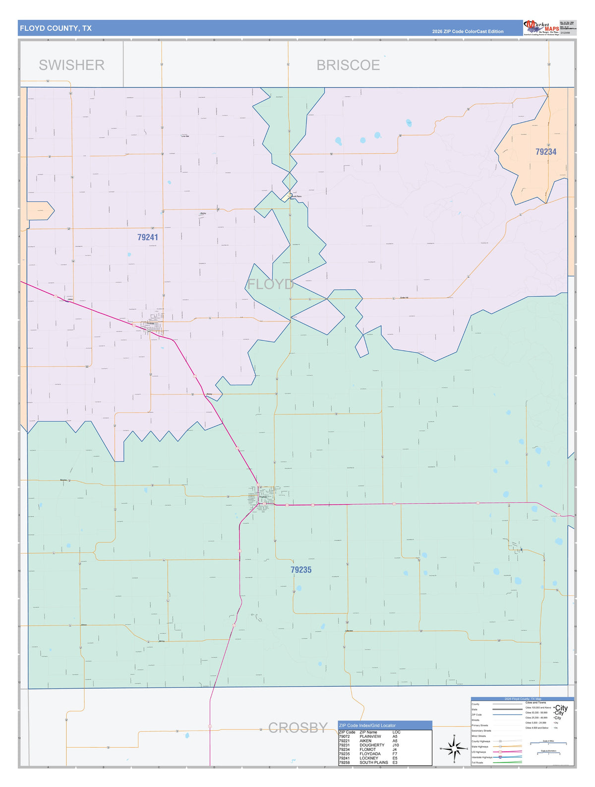 Floyd County, TX Colorcast Style Wall Map