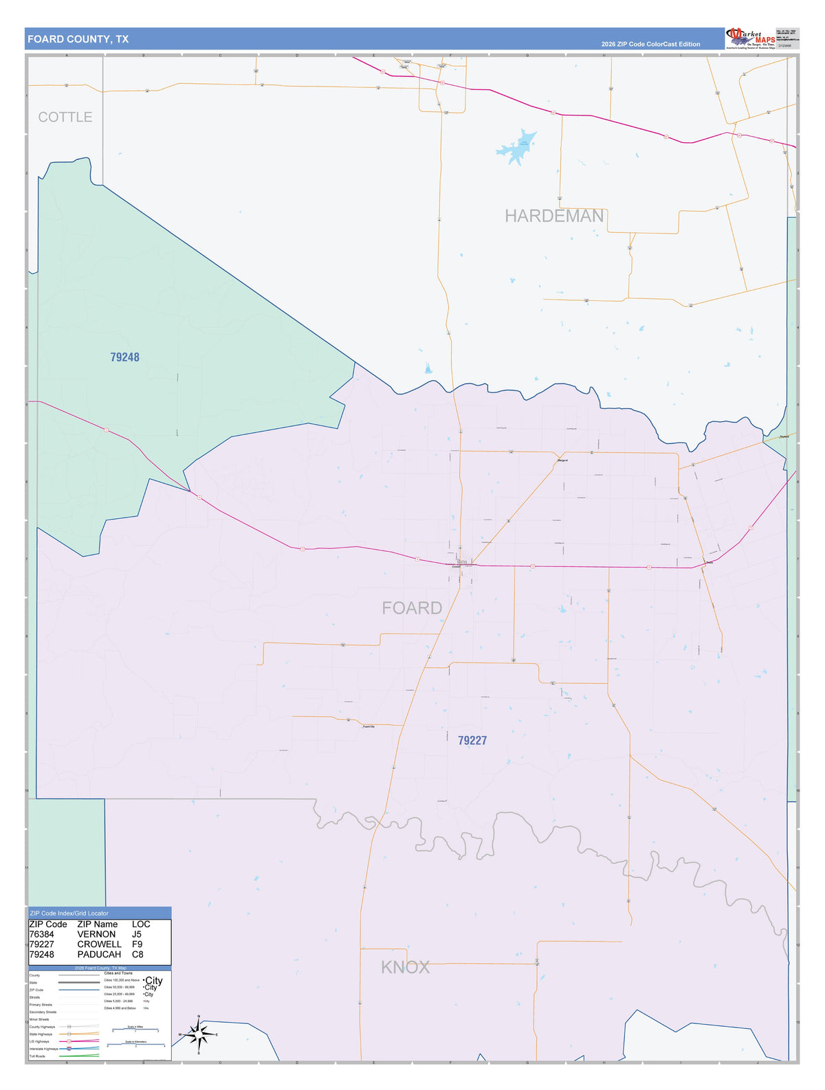 Foard County, TX Colorcast Style Wall Map