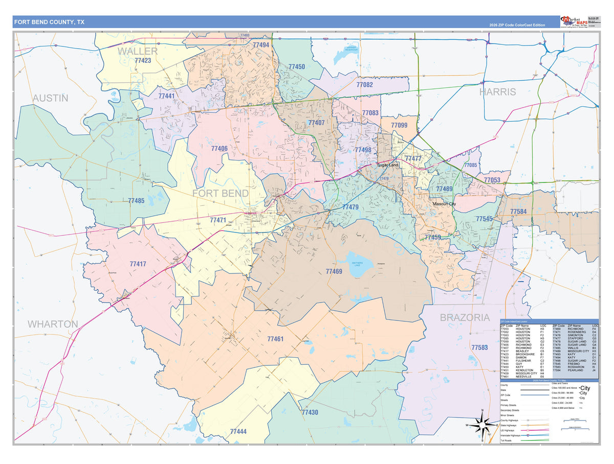 Fort Bend County, TX Colorcast Style Wall Map