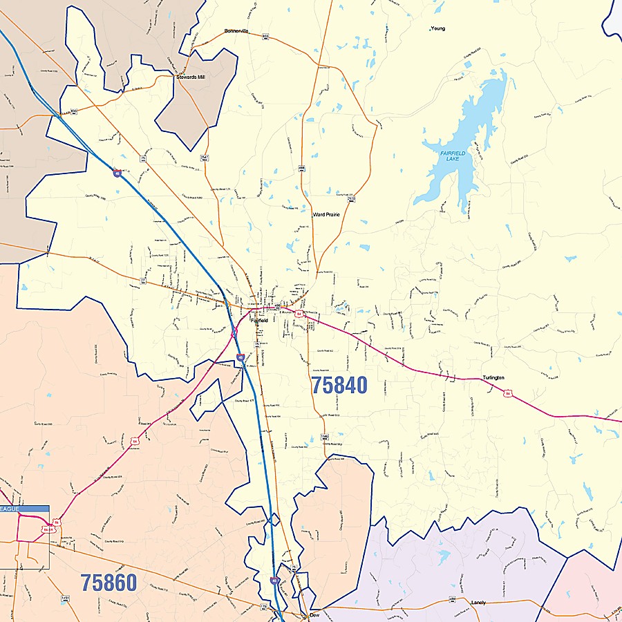 Freestone County, TX Colorcast Style Wall Map