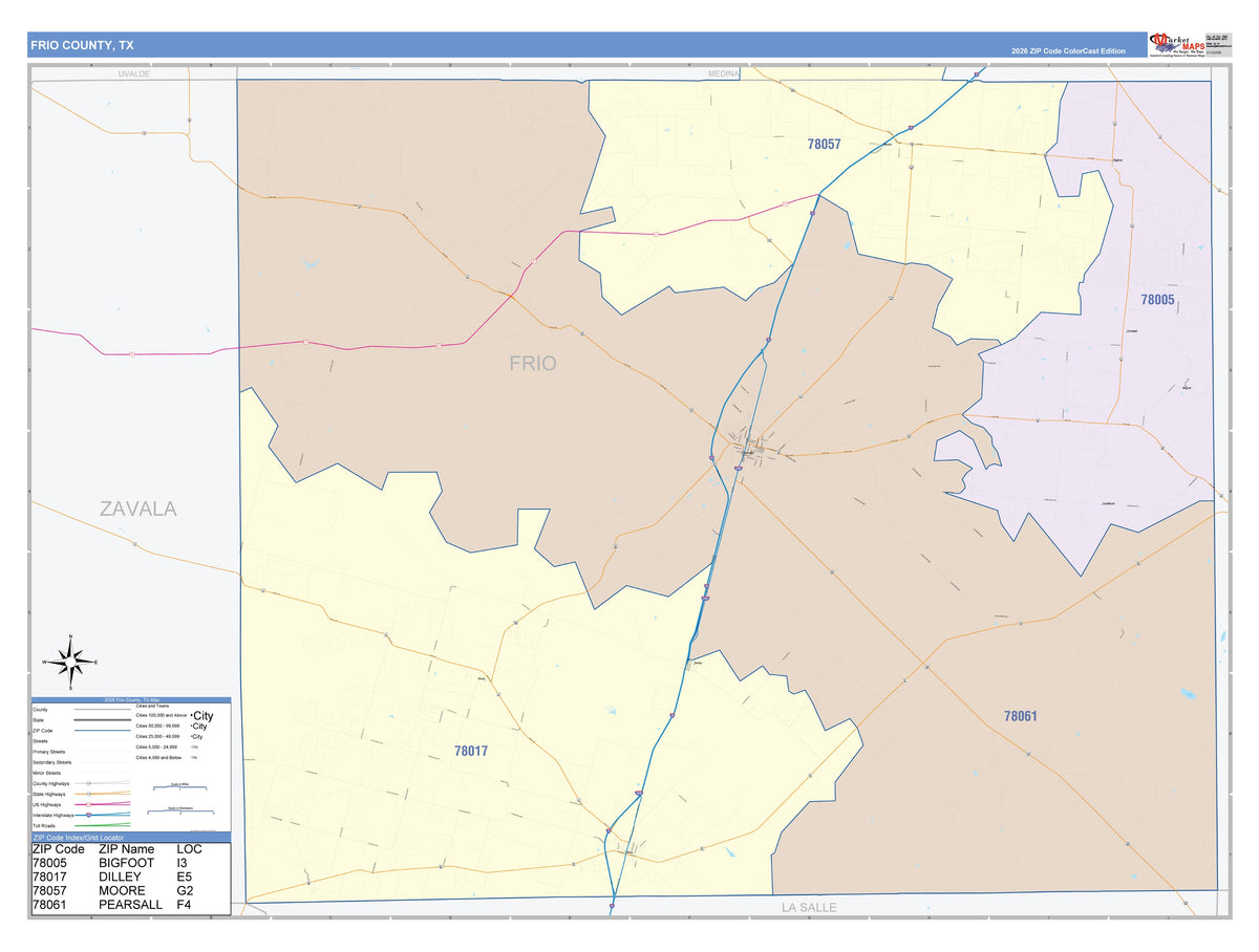 Frio County, TX Colorcast Style Wall Map