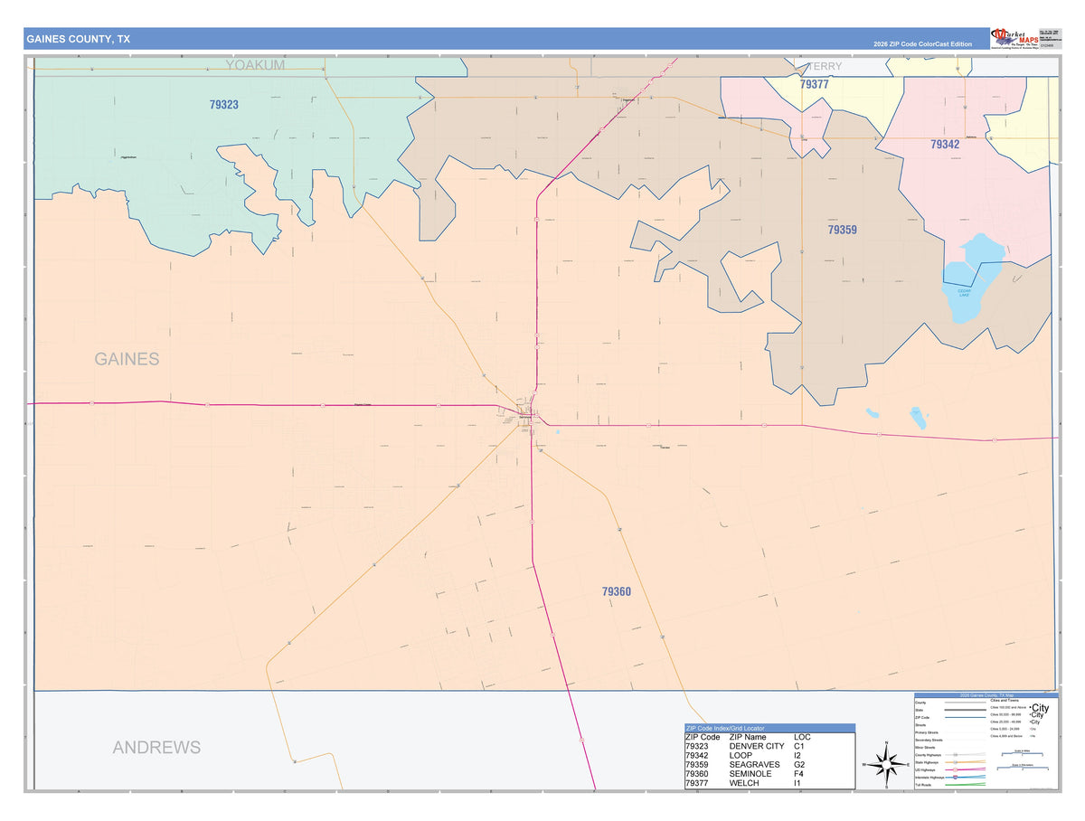 Gaines County, TX Colorcast Style Wall Map