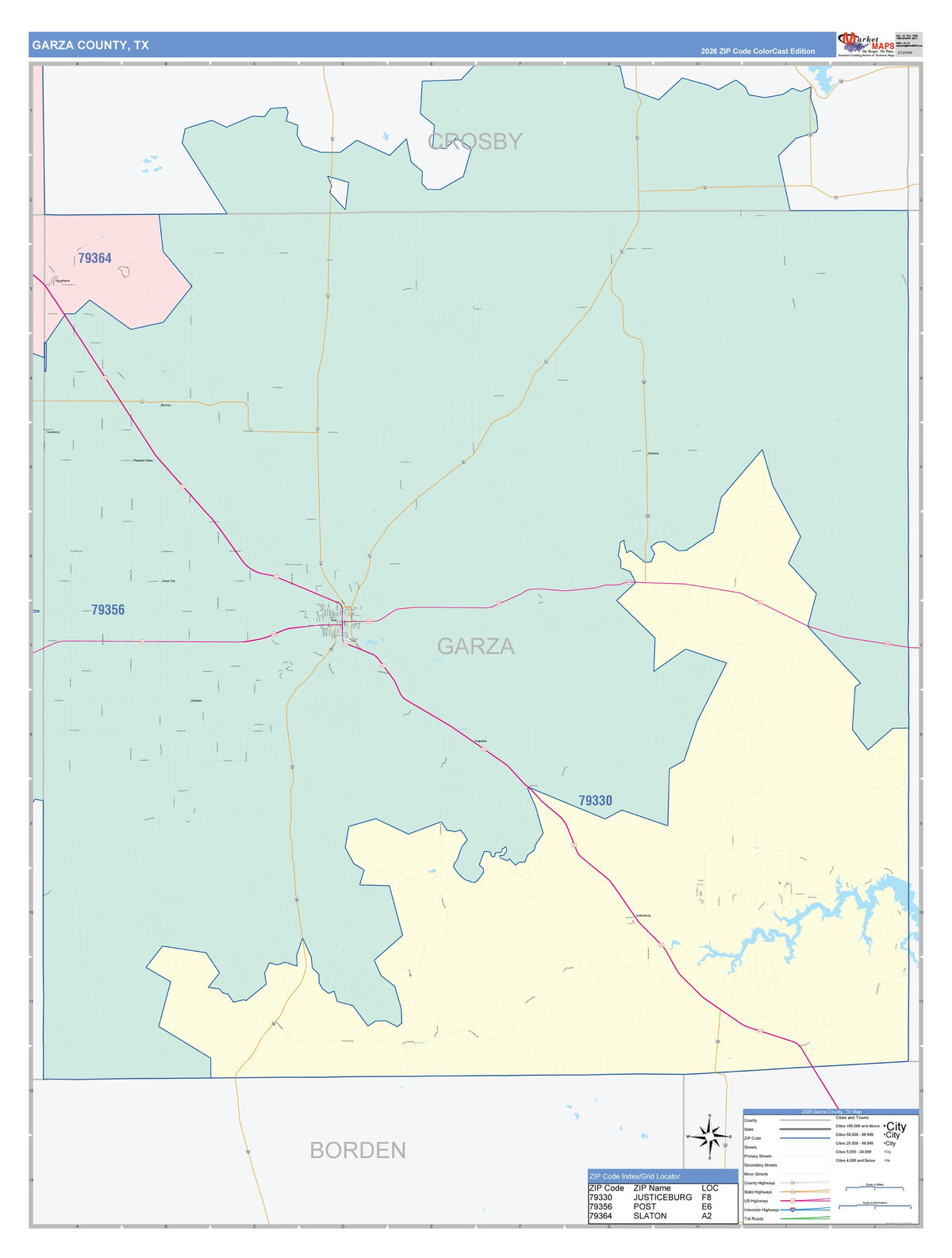 Garza County, TX Colorcast Style Wall Map