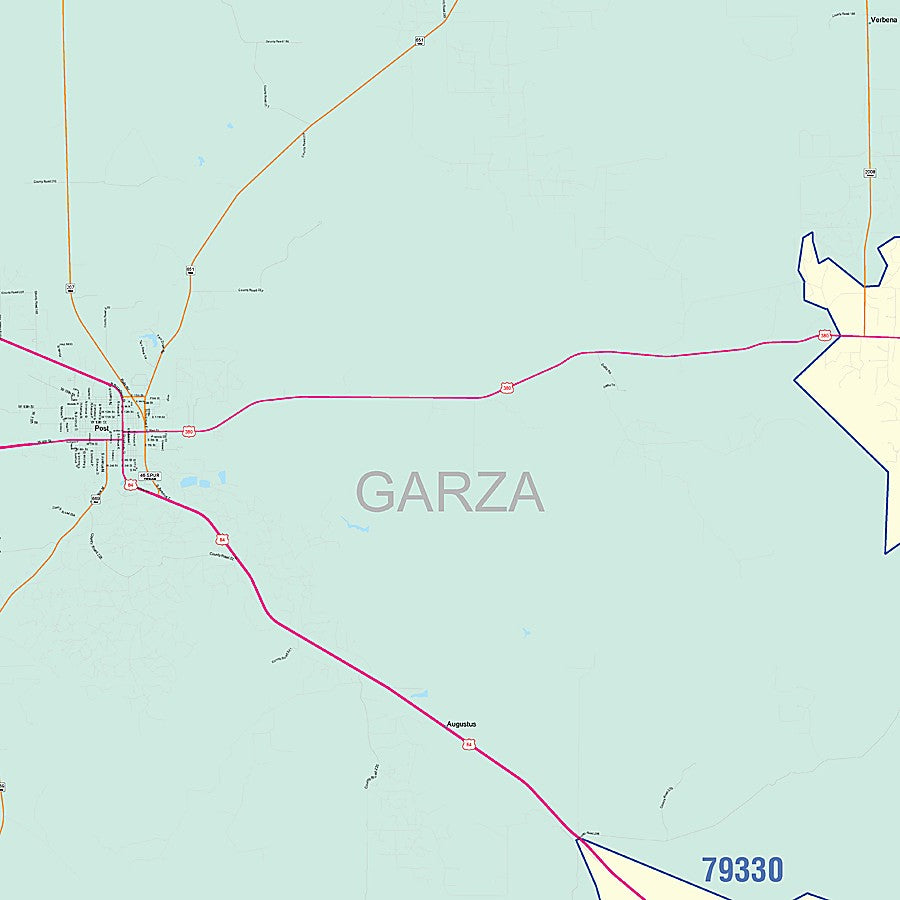 Garza County, TX Colorcast Style Wall Map