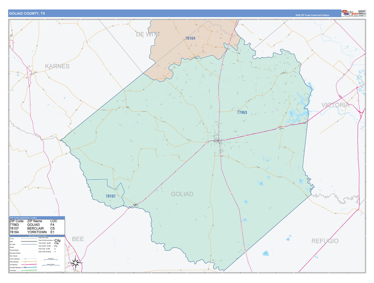 Goliad County, TX Colorcast Style Wall Map