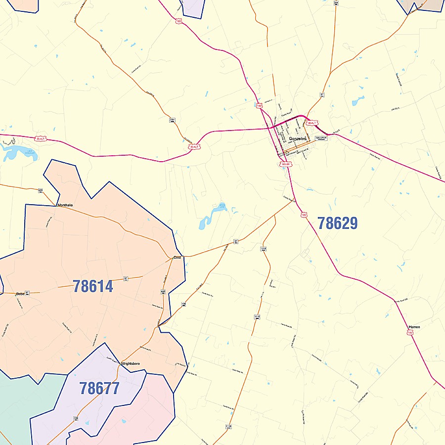 Gonzales County, TX Colorcast Style Wall Map