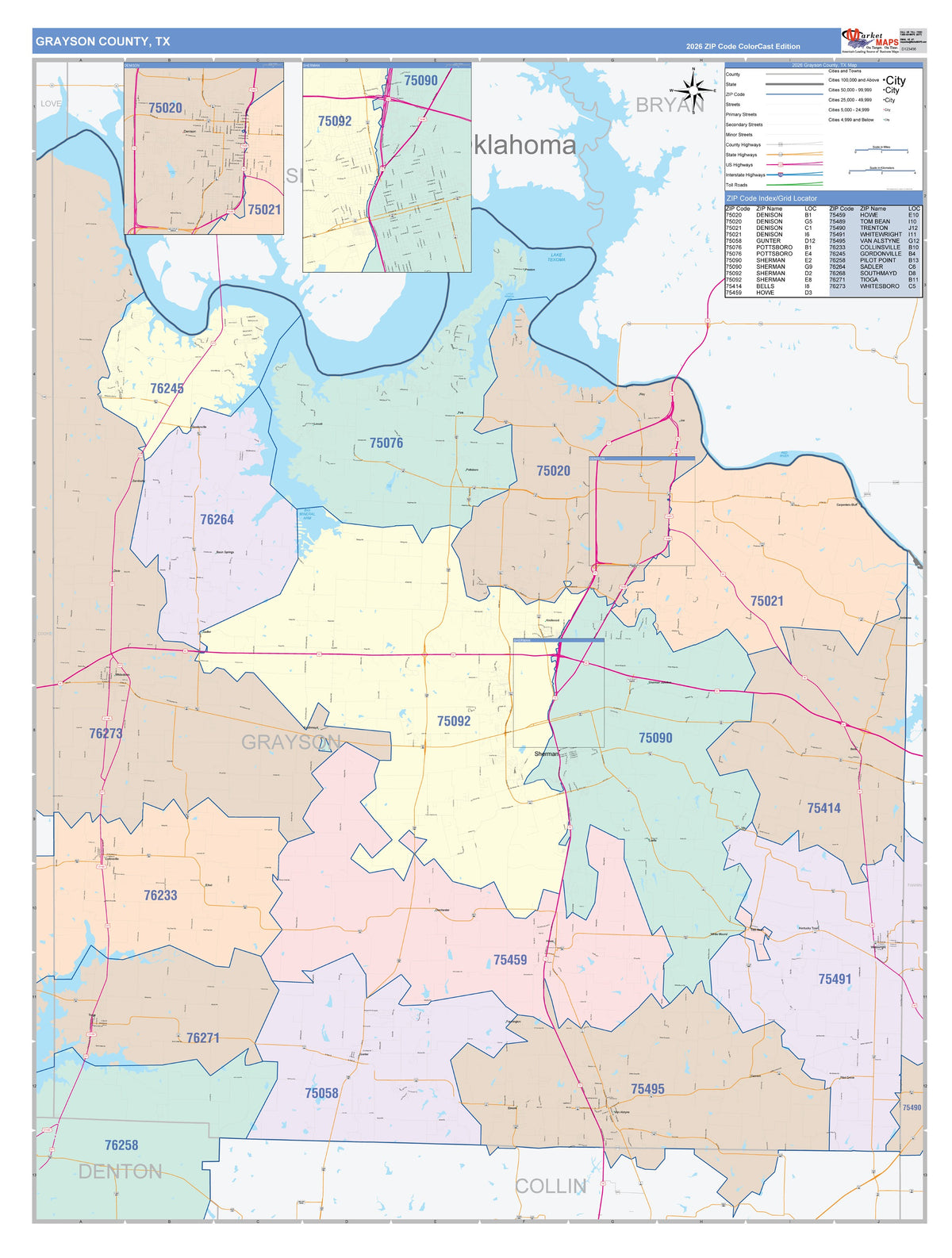 Grayson County, TX Colorcast Style Wall Map