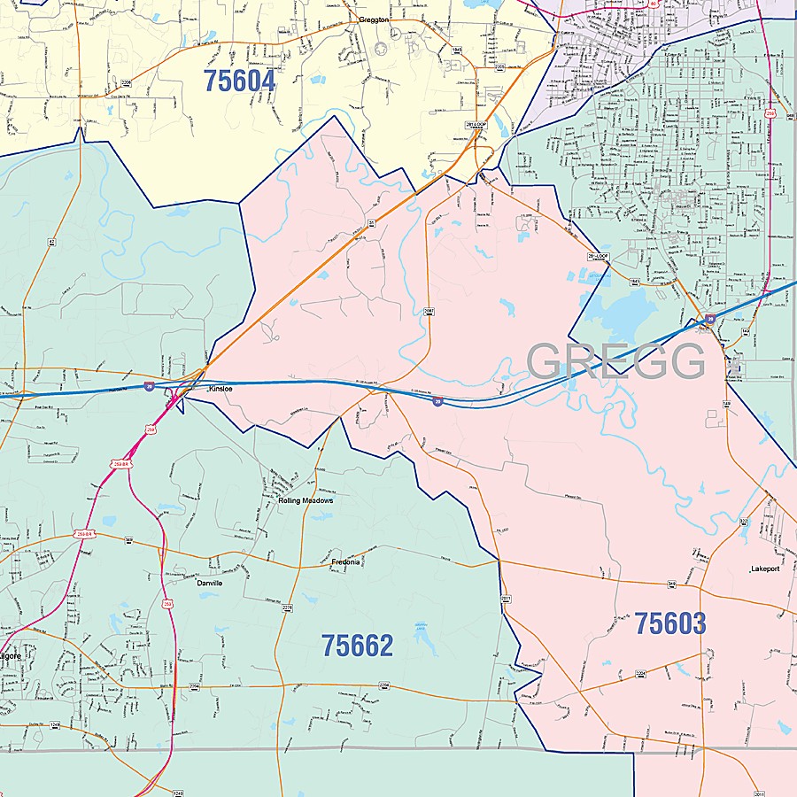 Gregg County, TX Colorcast Style Wall Map