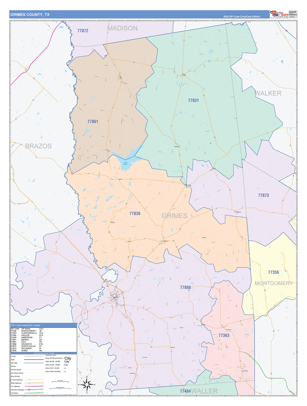 Grimes County, TX Colorcast Style Wall Map
