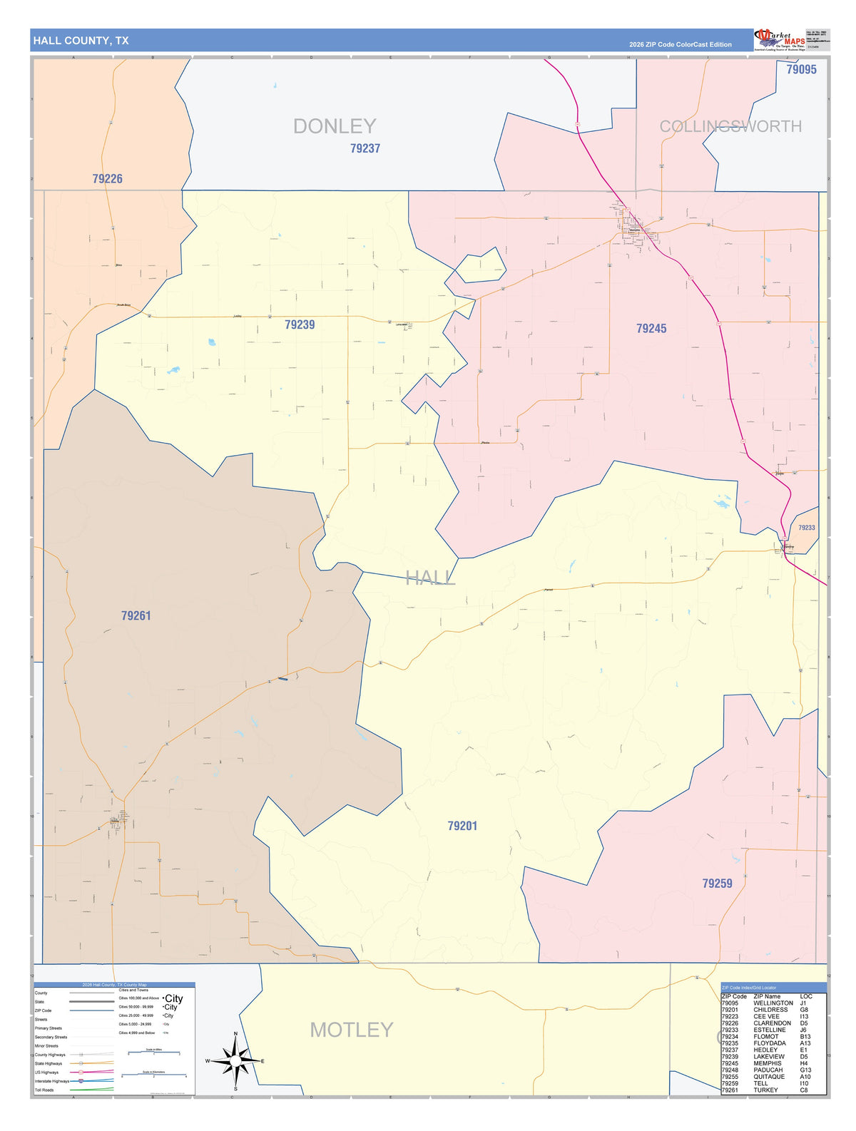 Hall County, TX Colorcast Style Wall Map